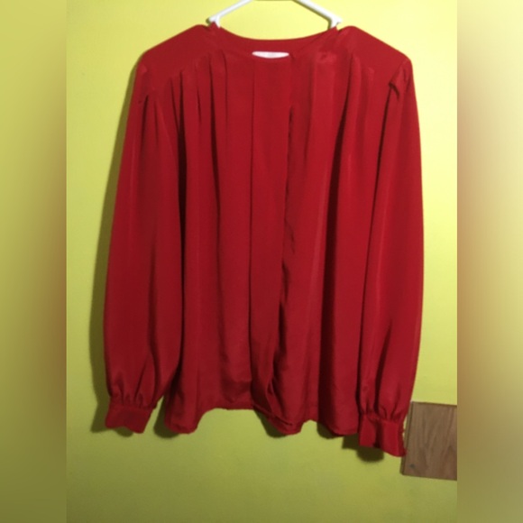 Minali Red Sheer Pleated Feminine Blouse S 12 - Picture 1 of 7